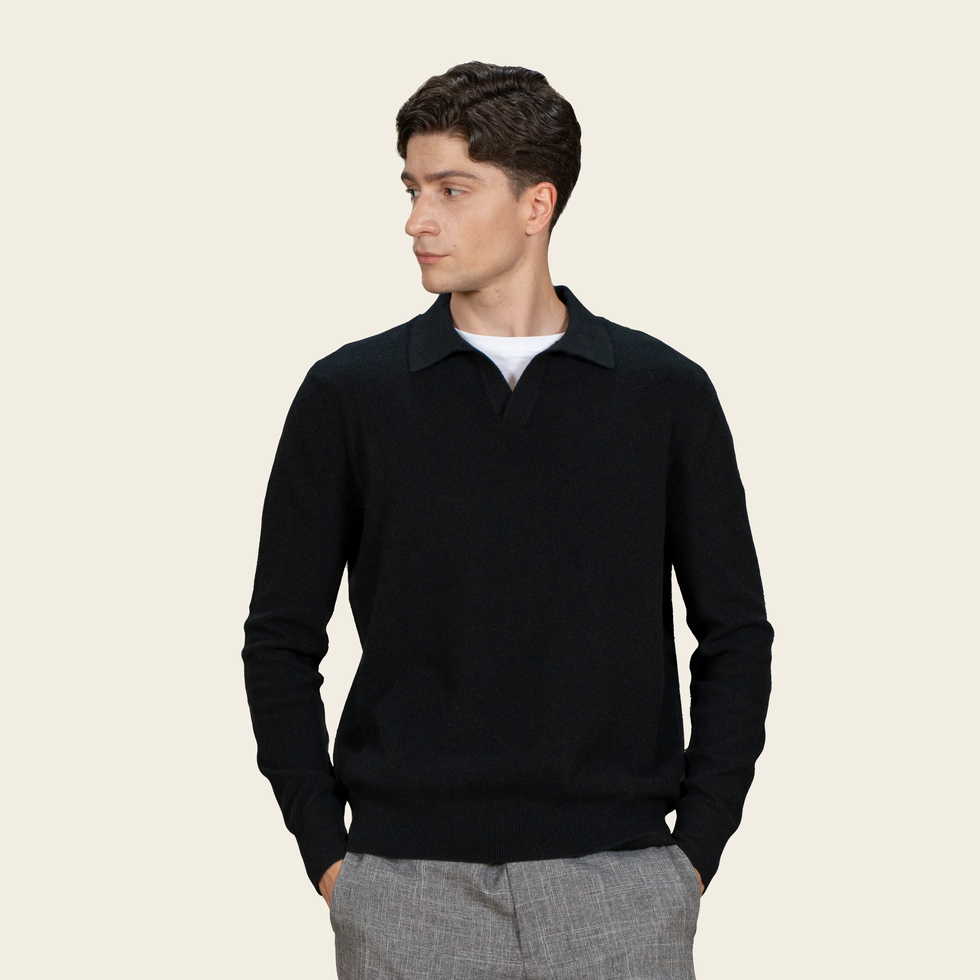 Olivier Textured Cashmere Long Sleeve Polo - Image 10
