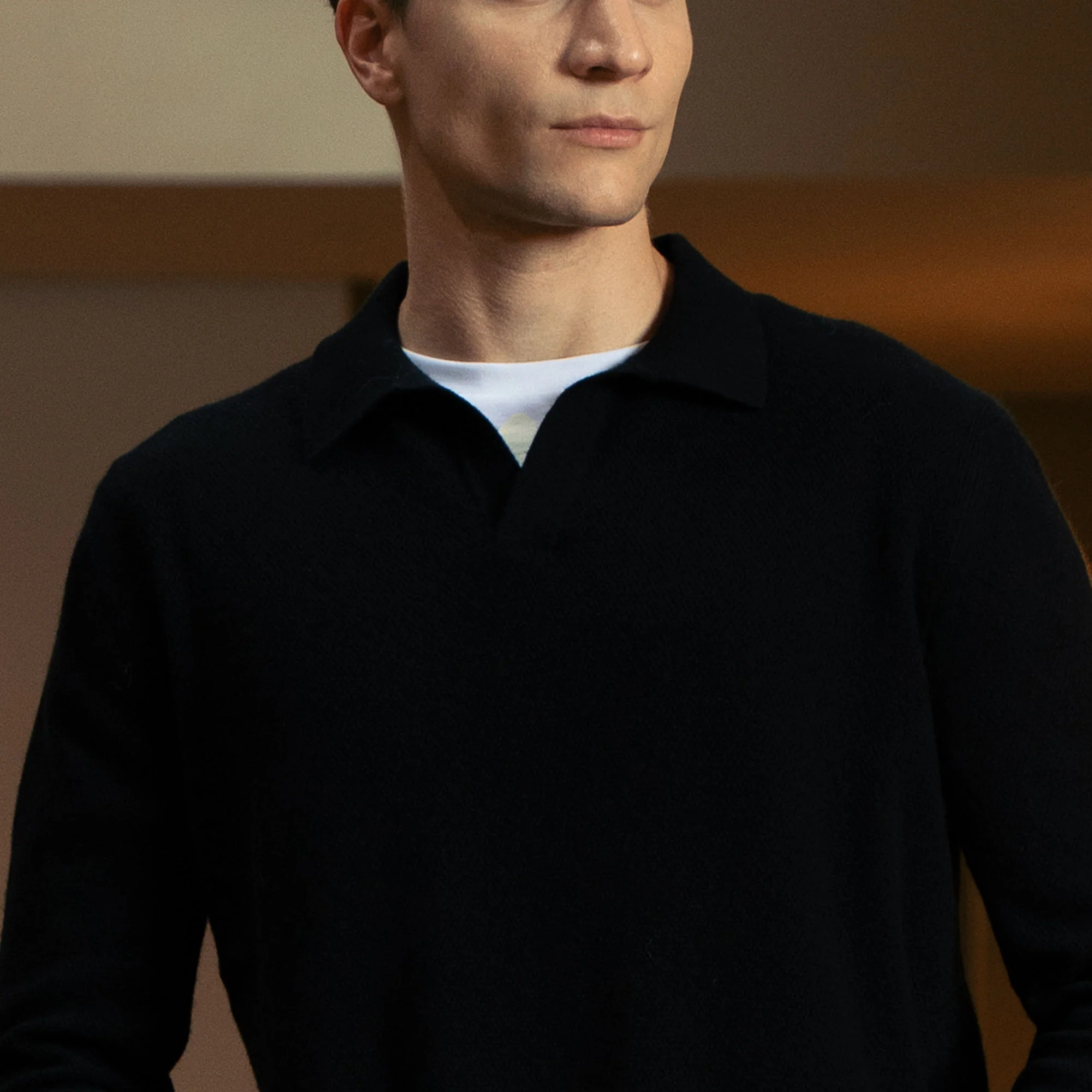 Olivier Textured Cashmere Long Sleeve Polo - Image 3