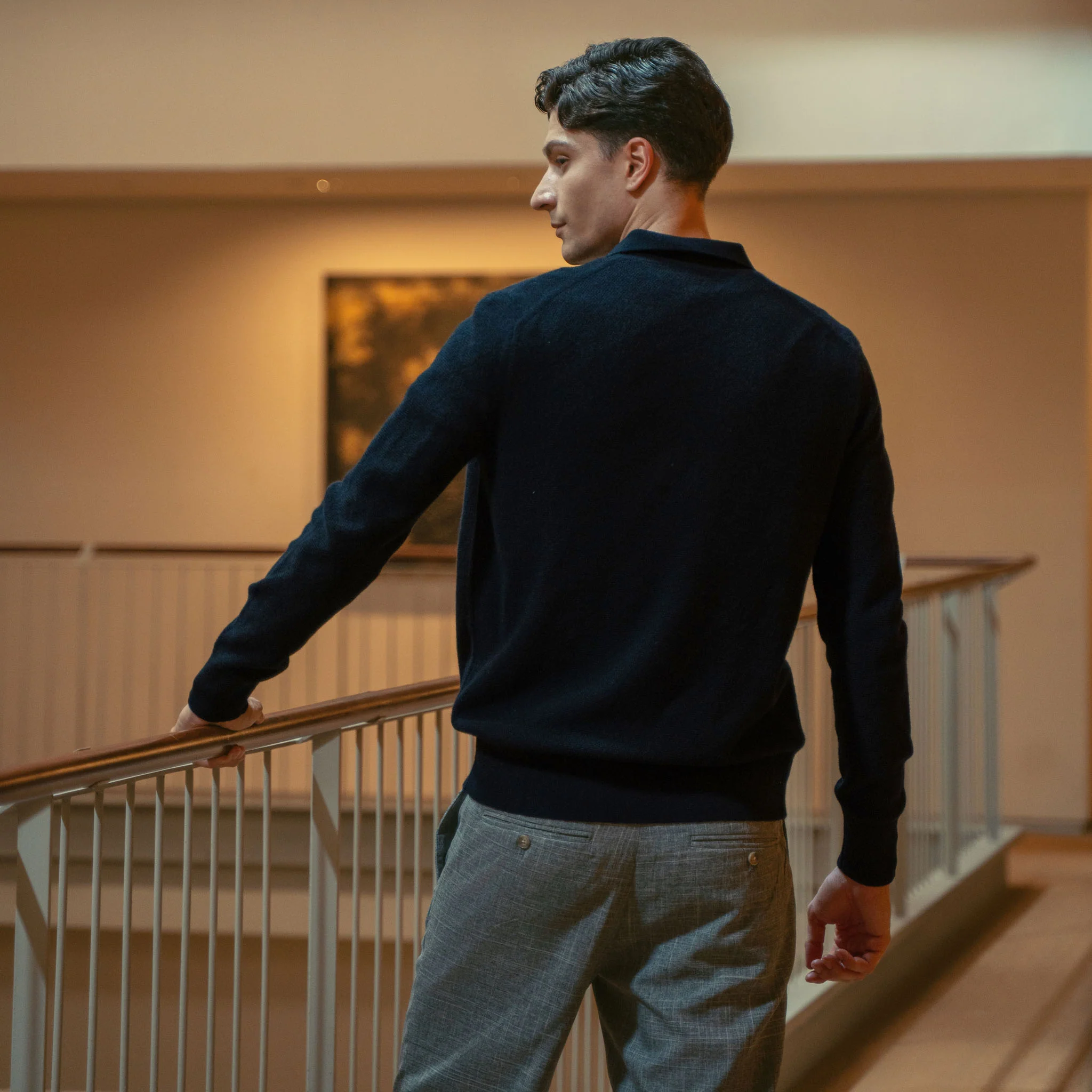 Olivier Textured Cashmere Long Sleeve Polo - Image 4