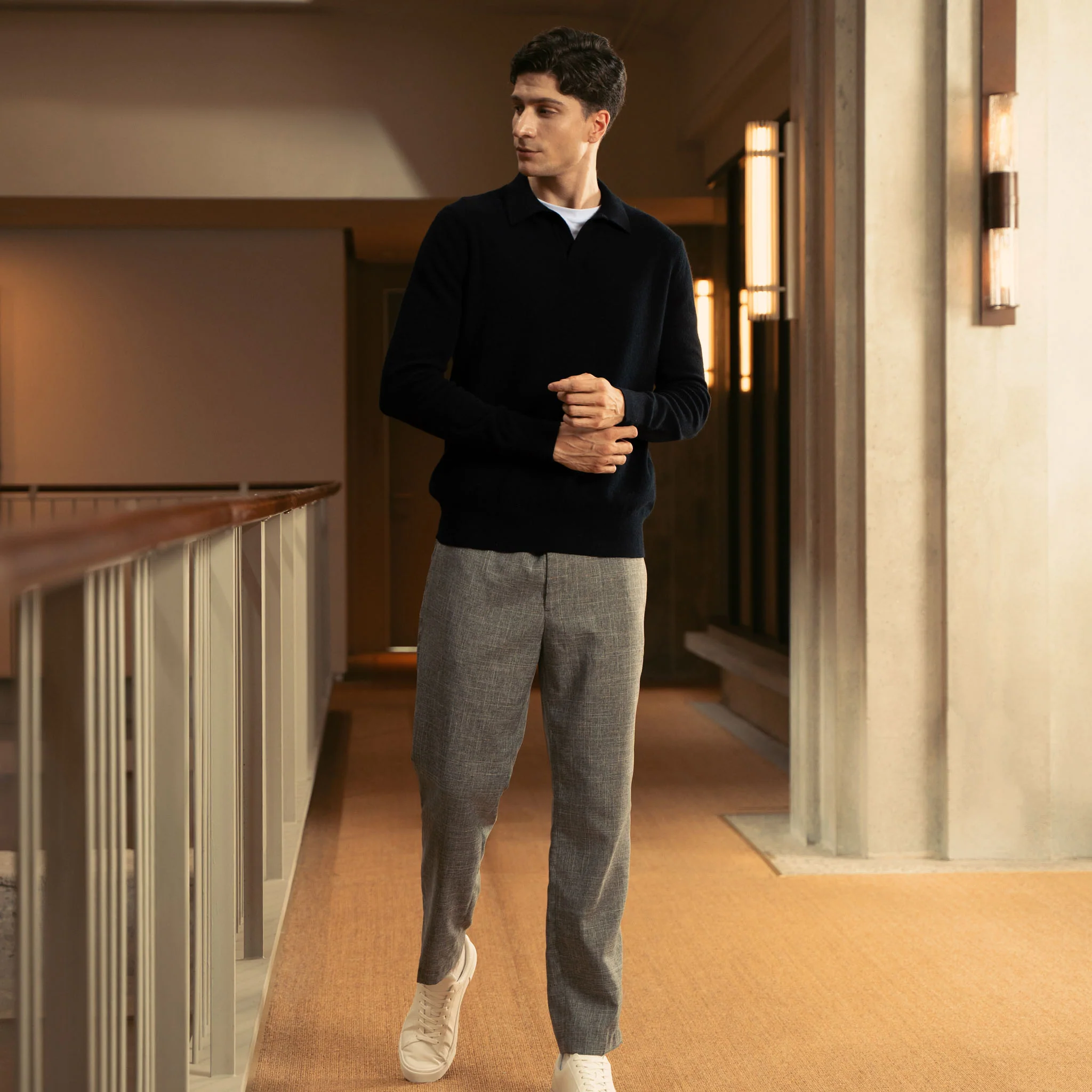 Olivier Textured Cashmere Long Sleeve Polo - Image 5