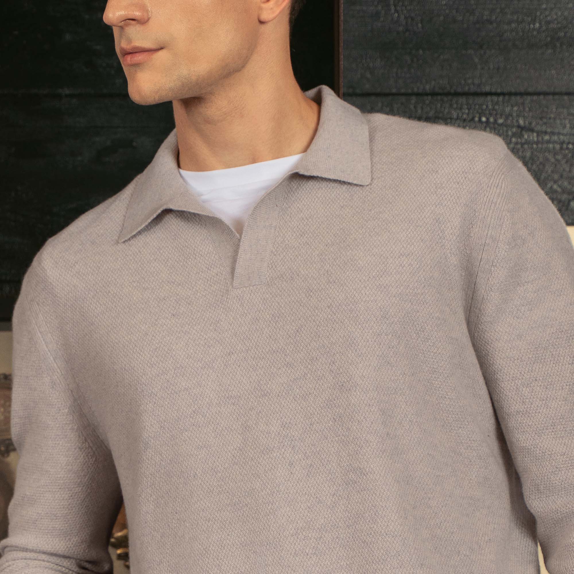Olivier Textured Cashmere Long Sleeve Polo - Image 6