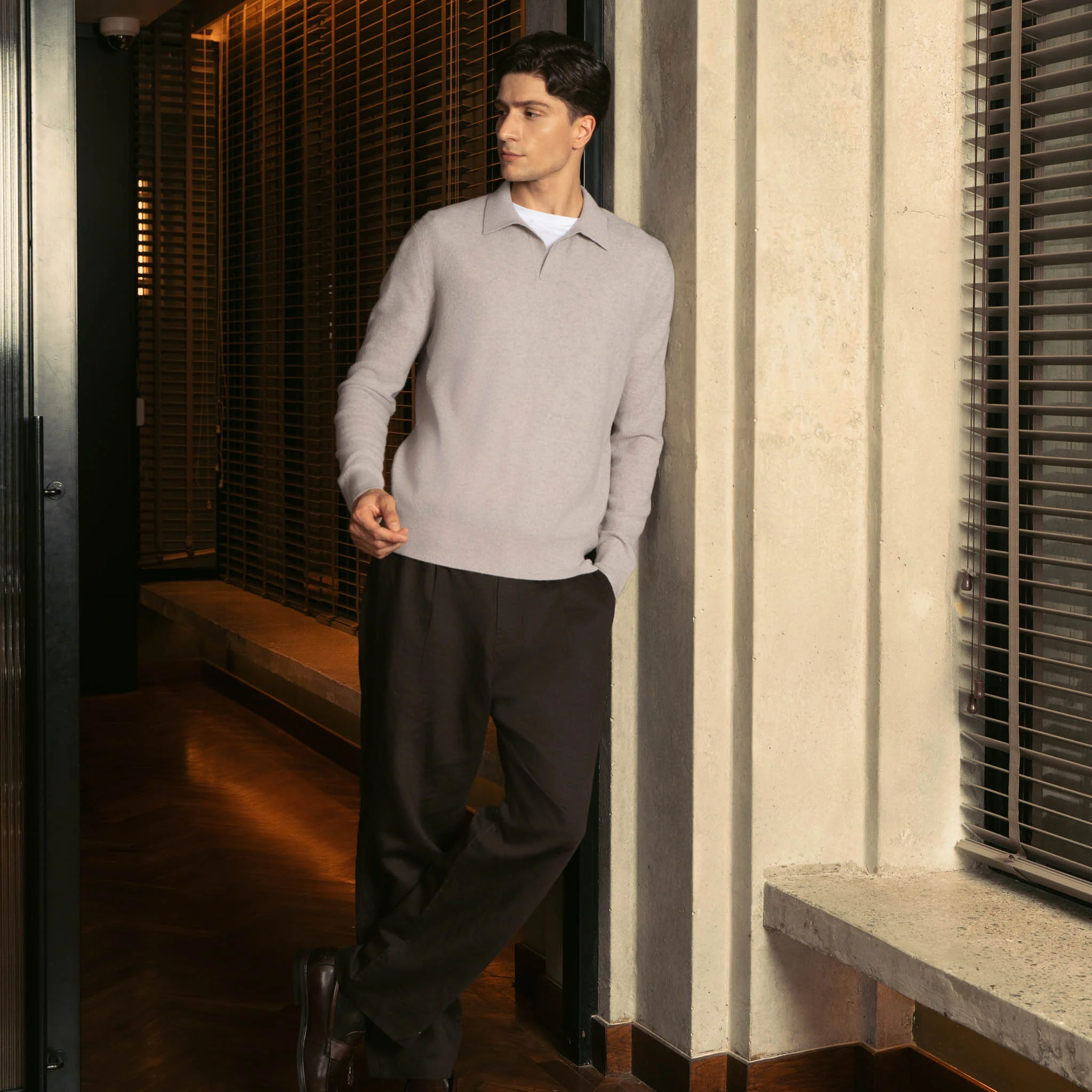 Olivier Textured Cashmere Long Sleeve Polo - Image 7