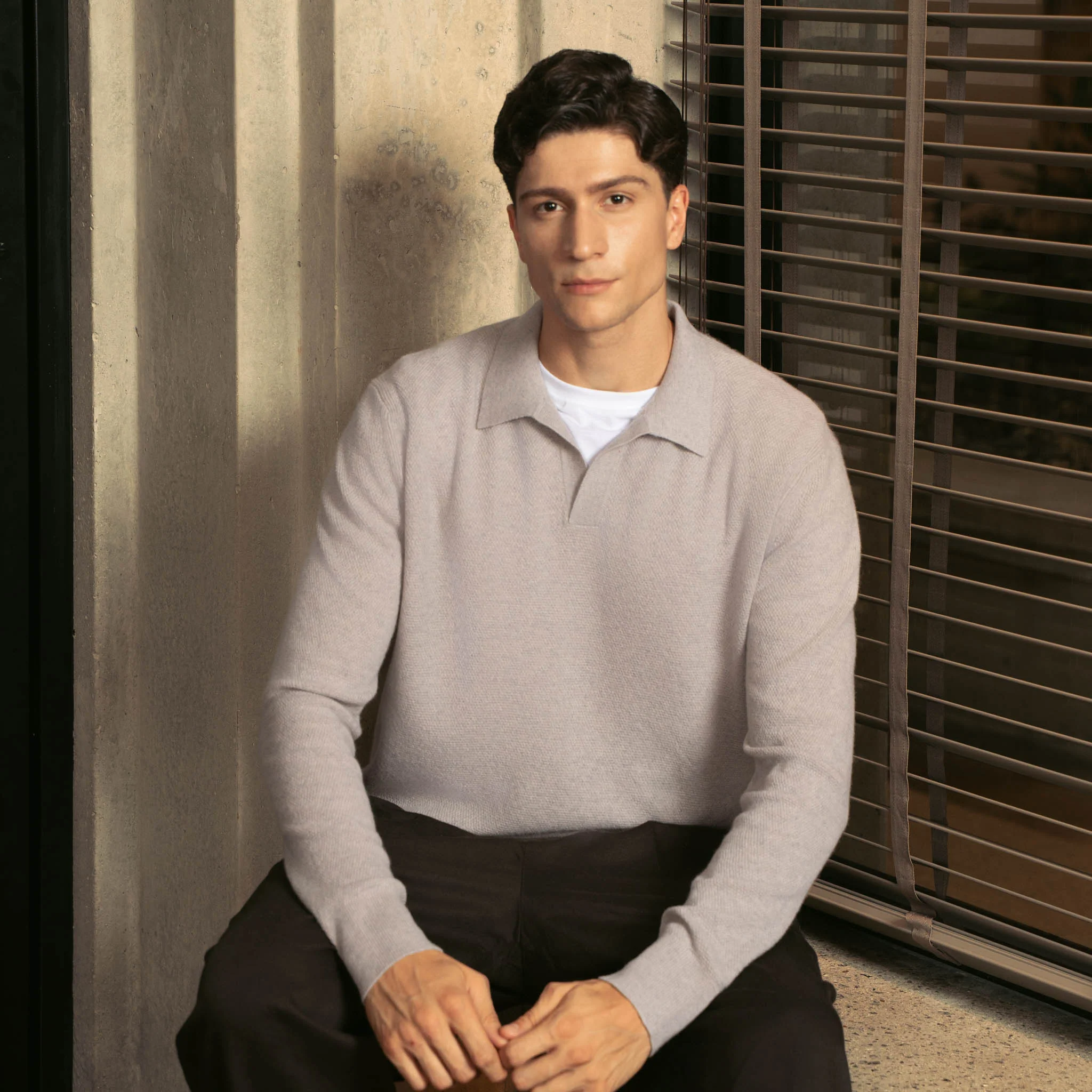 Olivier Textured Cashmere Long Sleeve Polo - Image 8