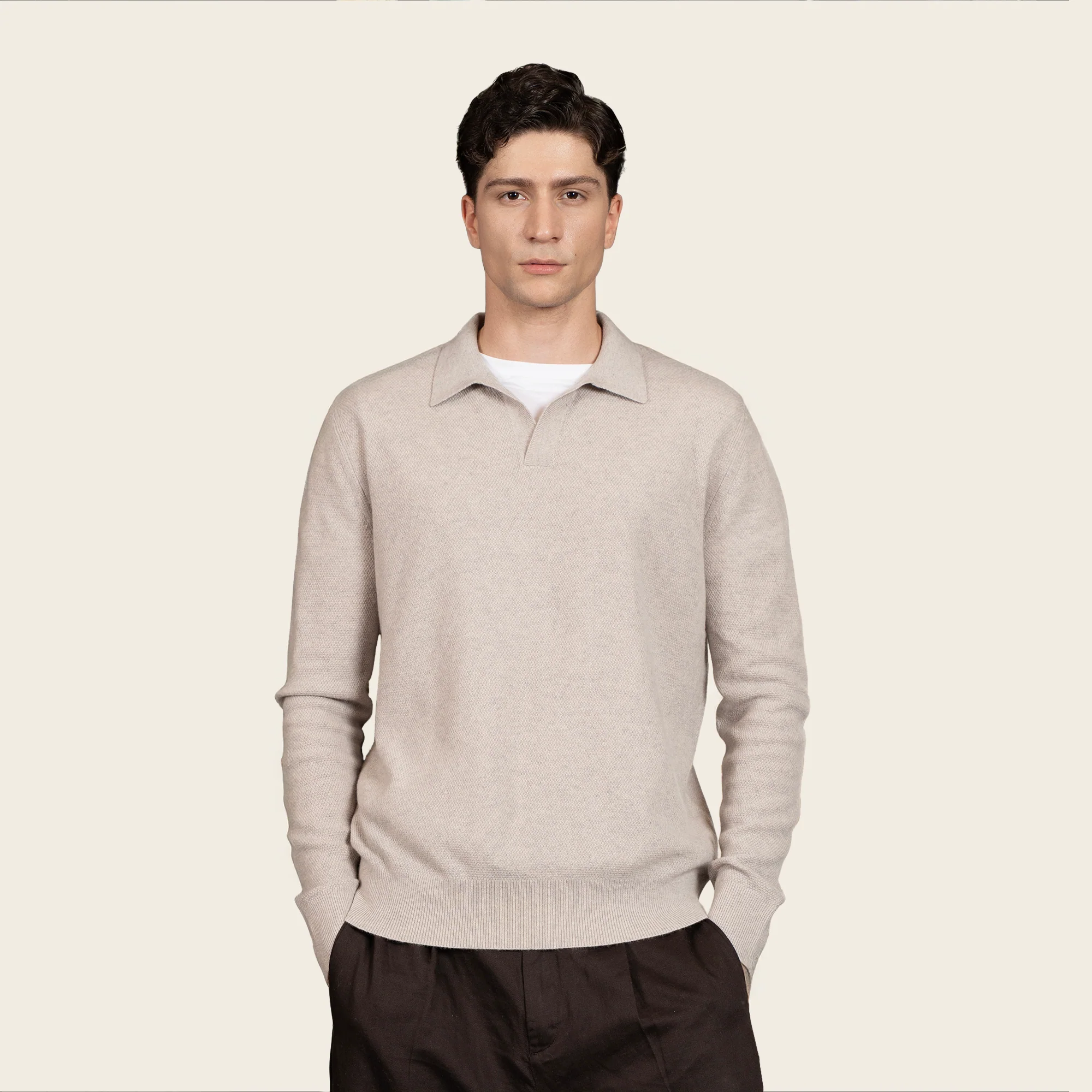 Olivier Textured Cashmere Long Sleeve Polo - Image 9