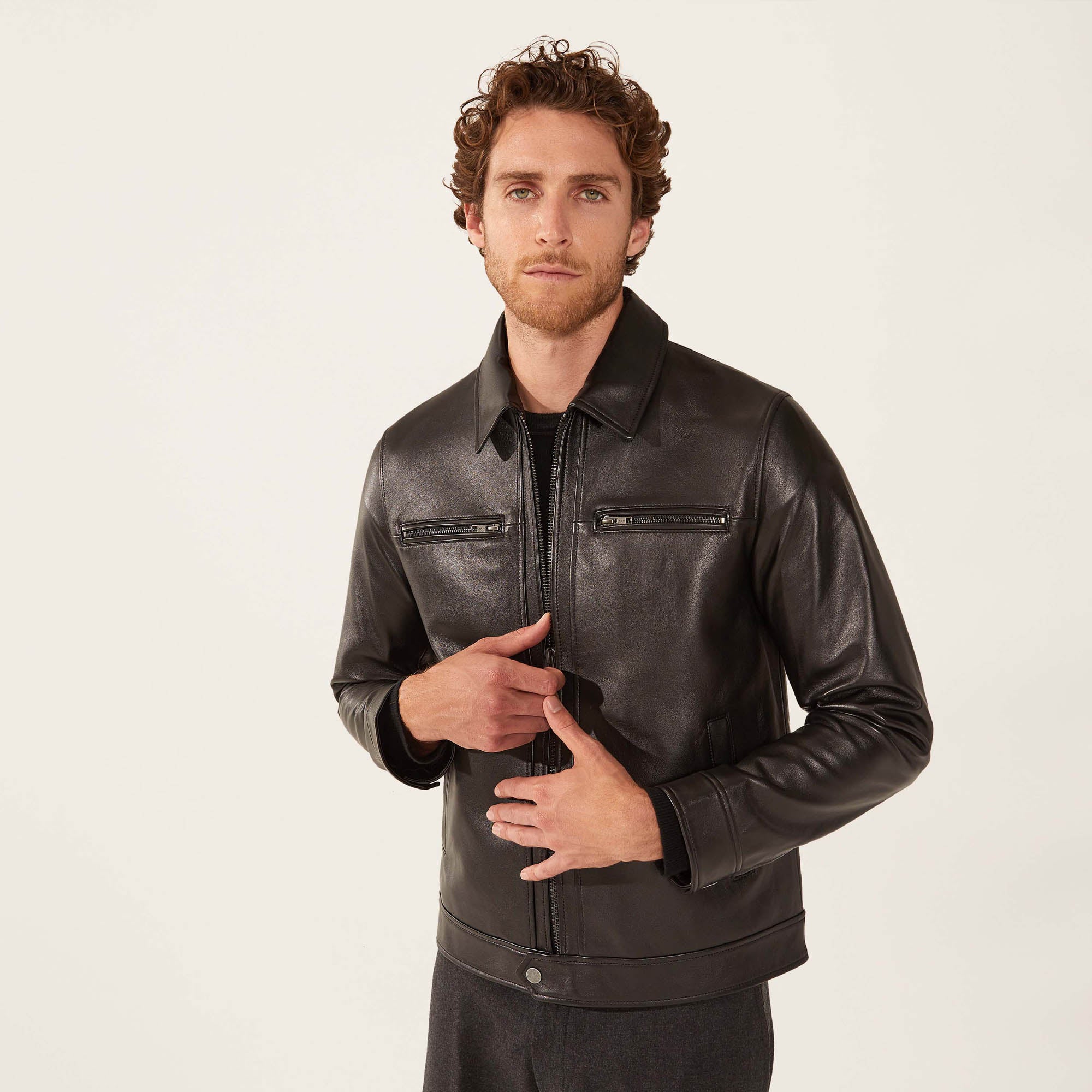 Santino Collared Zip Lambskin Leather Jacket - Image 12