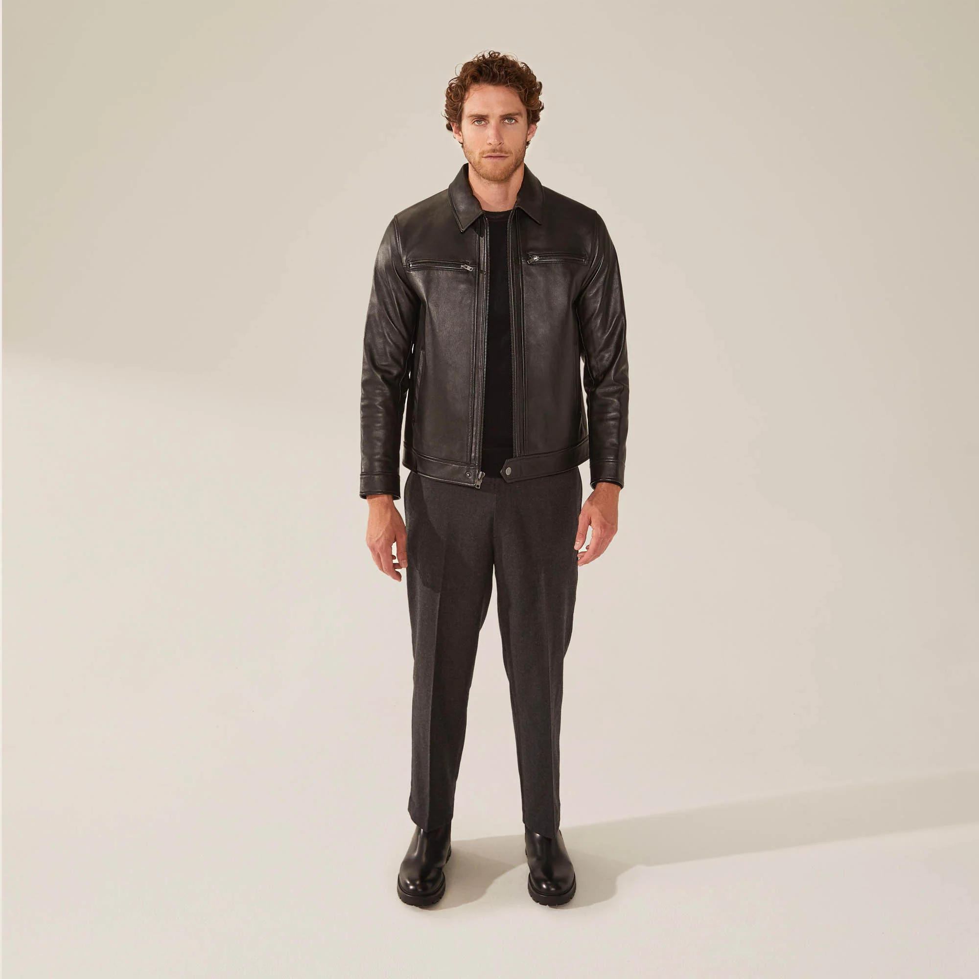 Santino Collared Zip Lambskin Leather Jacket - Image 13