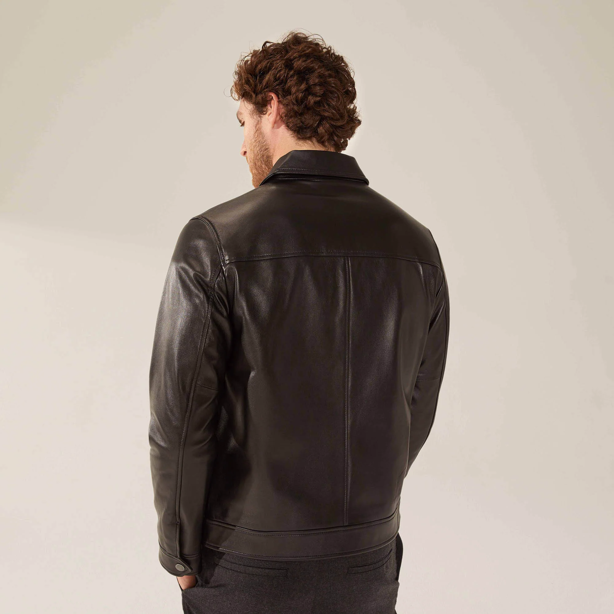 Santino Collared Zip Lambskin Leather Jacket - Image 14