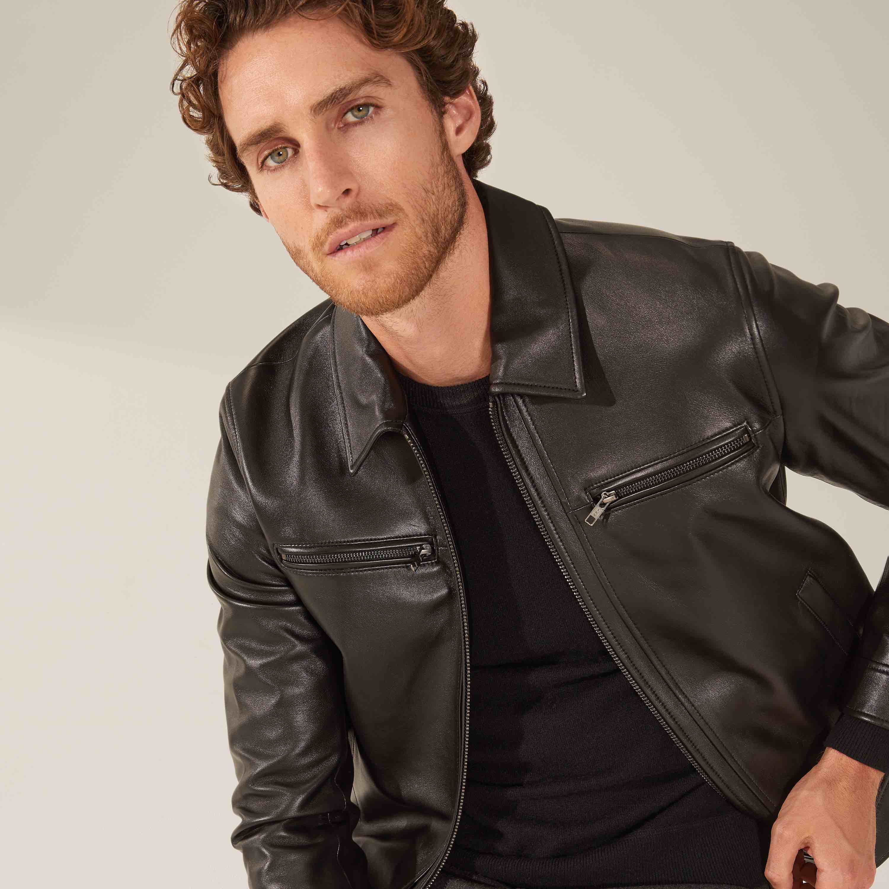 Santino Collared Zip Lambskin Leather Jacket - Image 3