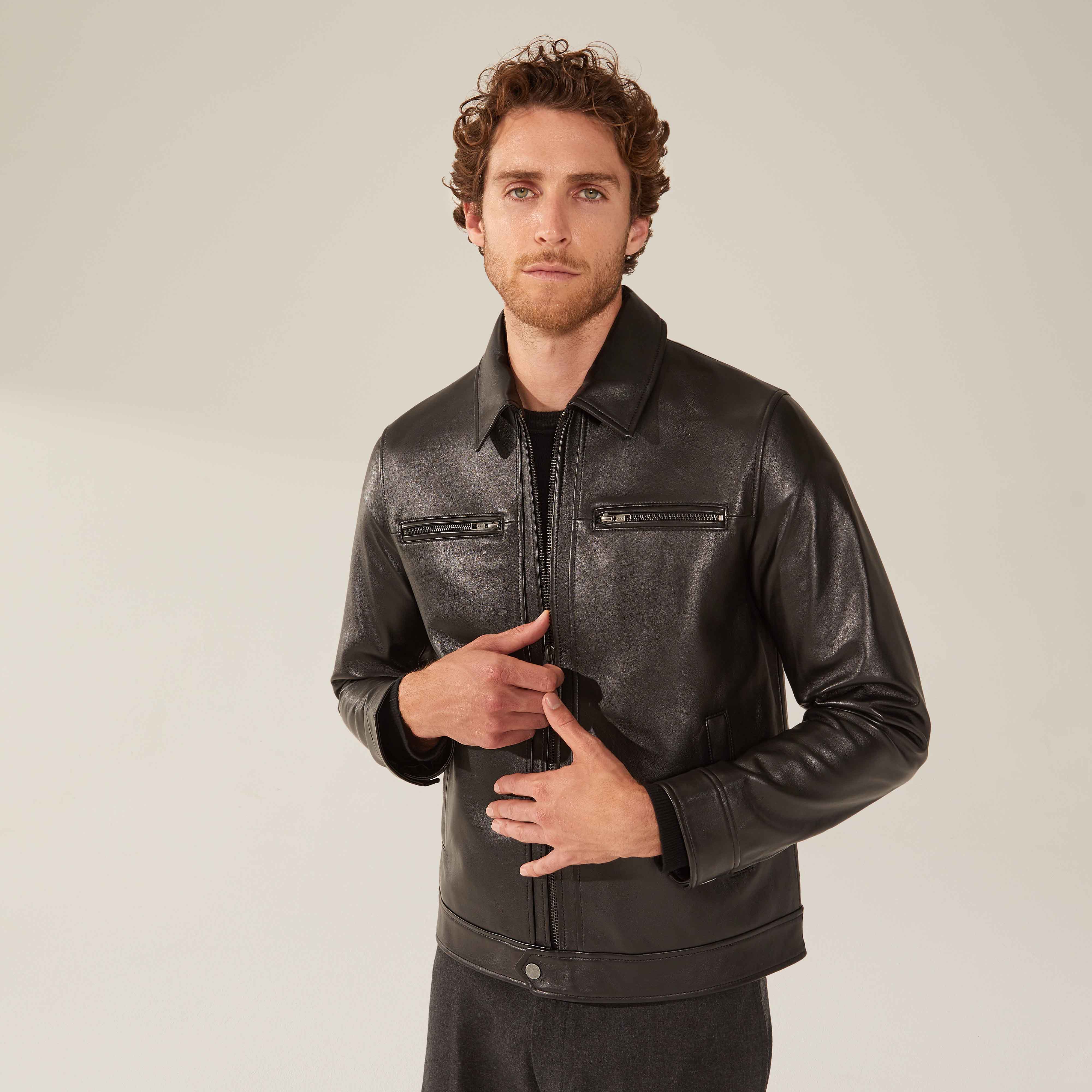 Santino Collared Zip Lambskin Leather Jacket - Image 5
