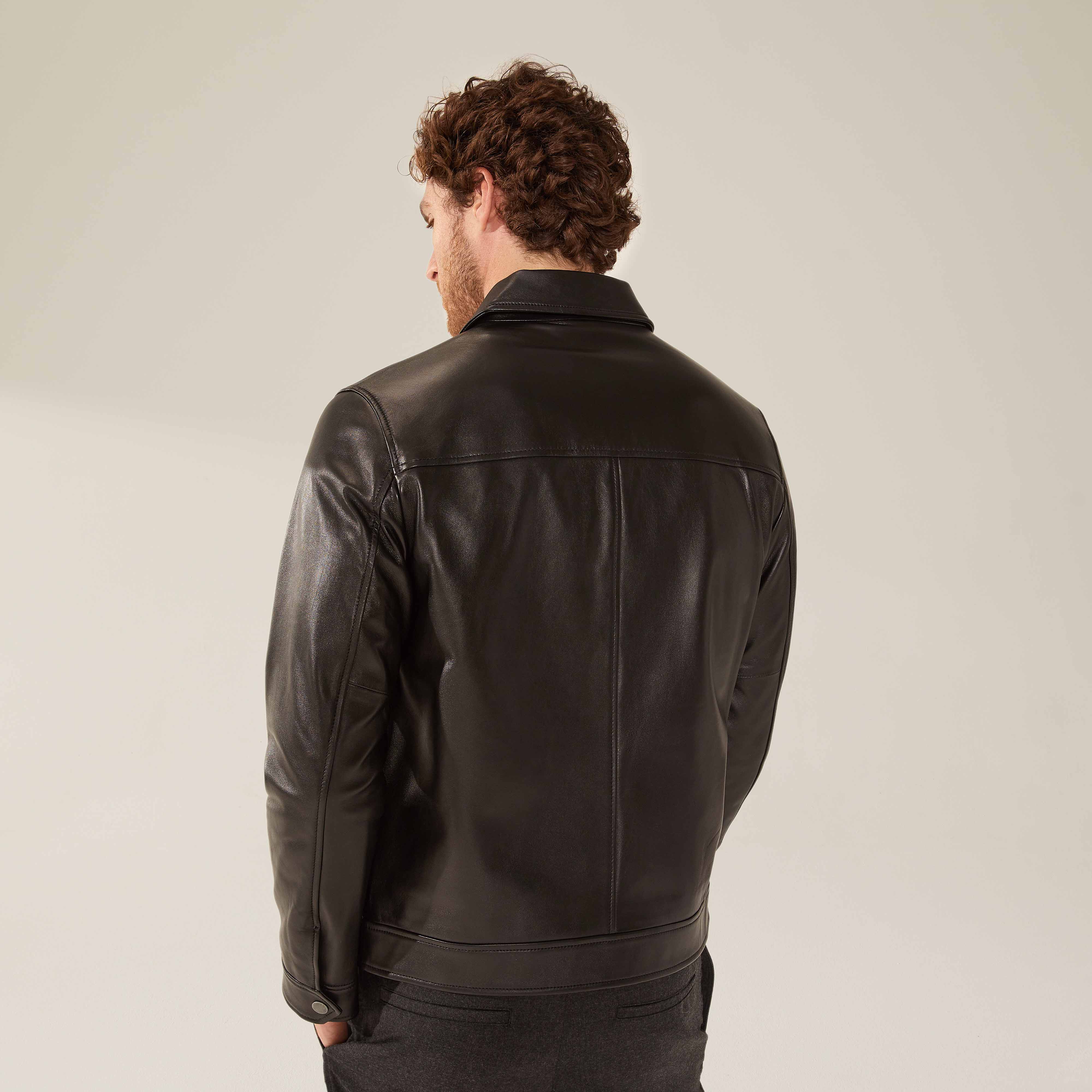 Santino Collared Zip Lambskin Leather Jacket - Image 7