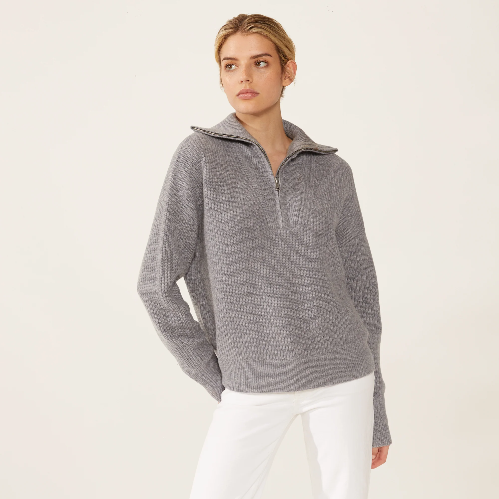 Sophia Chunky Cashmere Quarter Zip Pullover - Image 21