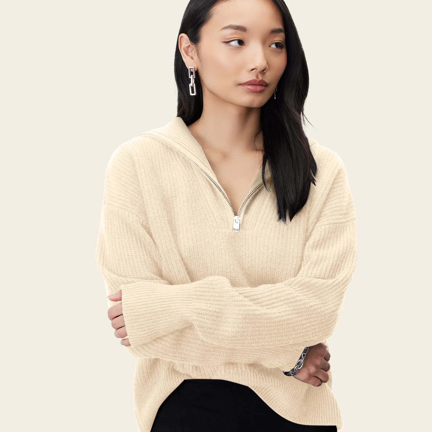 Sophia Chunky Cashmere Quarter Zip Pullover - Image 4