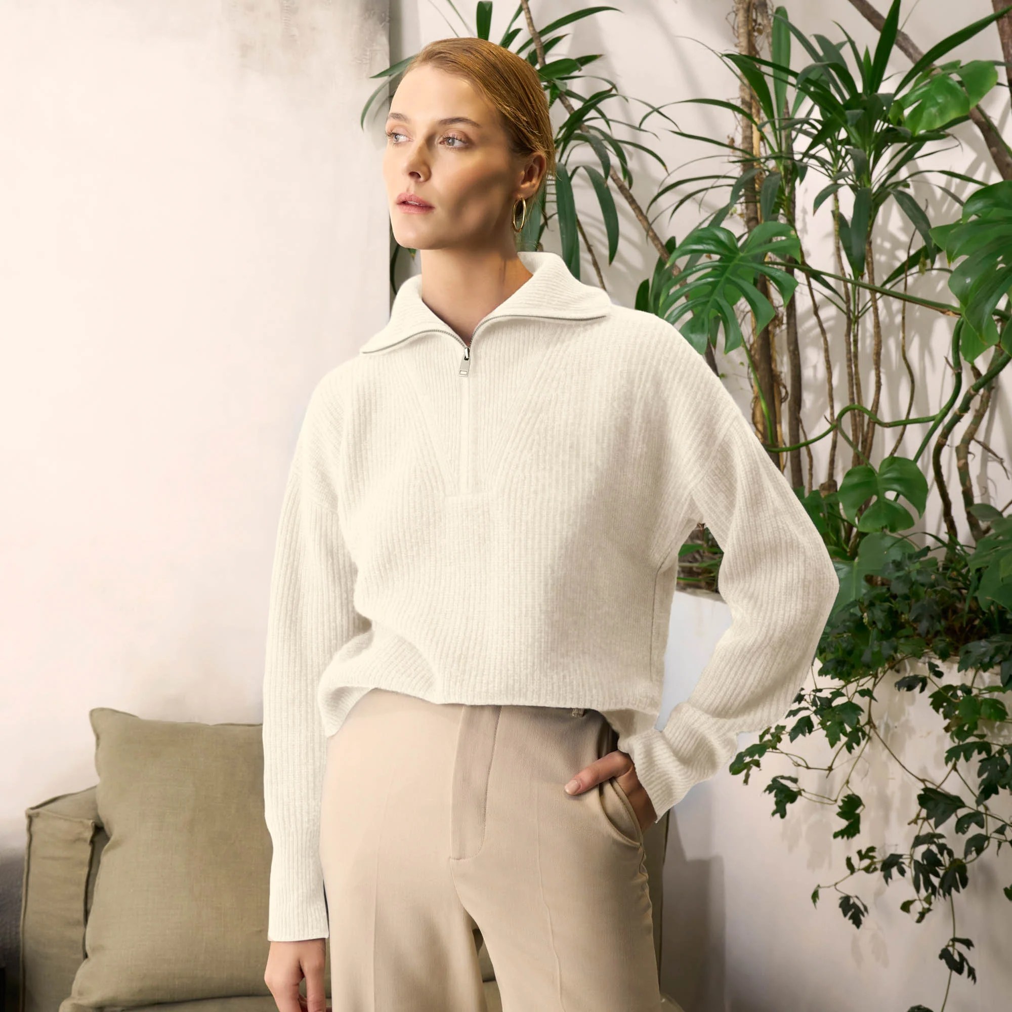 Sophia Chunky Cashmere Quarter Zip Pullover - Image 43